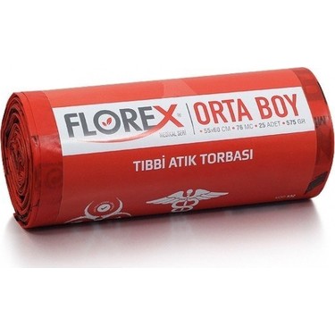 Florex Tıbbi Atık Baskılı Çöp Torbası 55x60 76 Mic 10'lu Paket