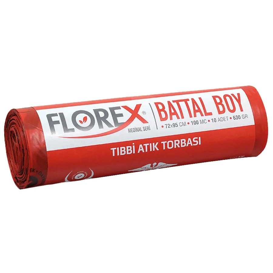 Florex Tıbbi Atık Baskılı Çöp Torbası 72x95 100 Mic 10'lu Paket