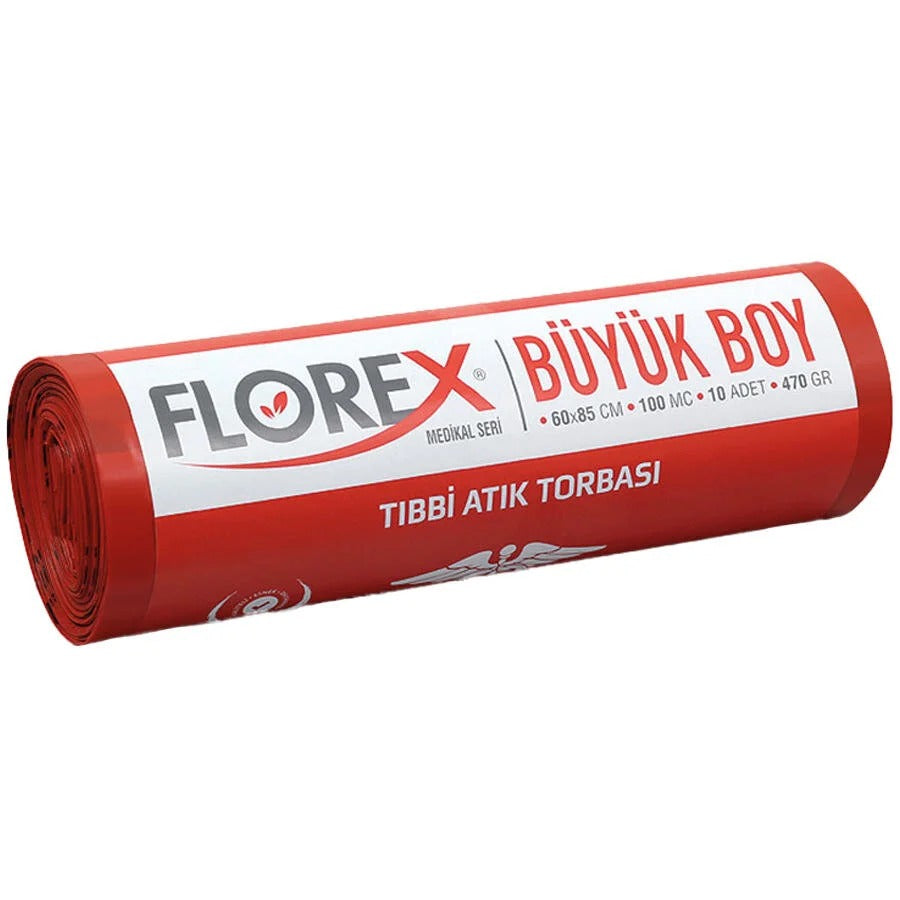 Florex Tıbbi Atık Baskılı Çöp Torbası 60x85 100 Mic 10'lu Paket