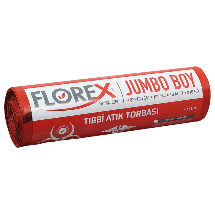 Florex Tıbbi Atık Baskılı Çöp Torbası 80x110 100 Mic 10'lu Paket